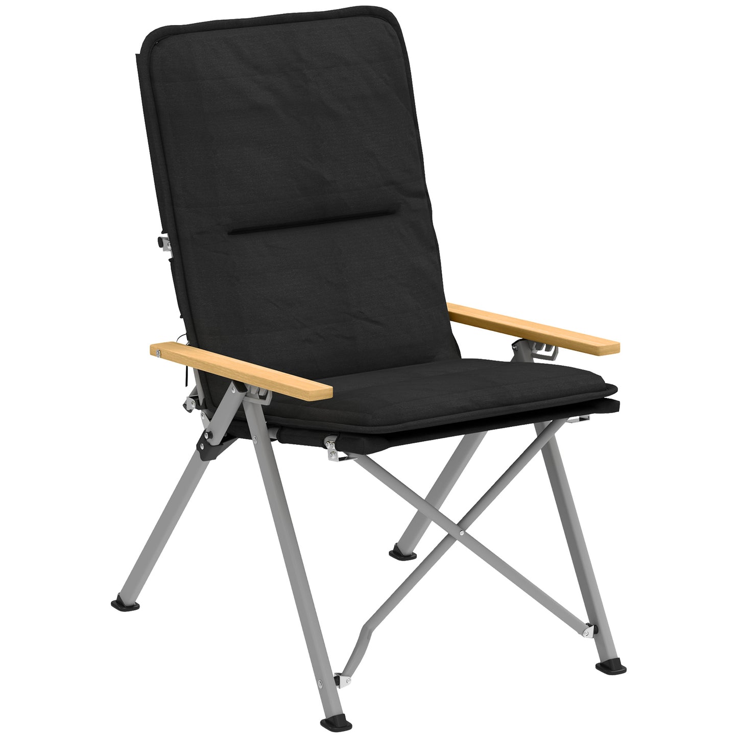 Padded Camp Chair Outdoor High Back Folding Recliner with Bag Black