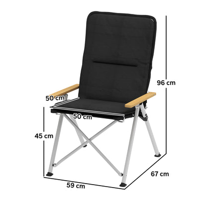 Padded Camp Chair Outdoor High Back Folding Recliner with Bag Black