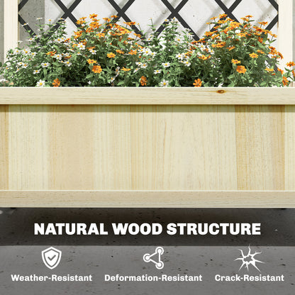 Garden Bed w/Metal Trellis, Wooden Elevated Planter Box, Natural