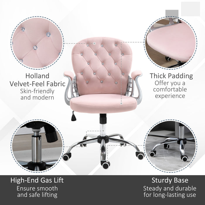 Office Chair Ergonomic 360¬¨‚àû Swivel Diamond Tufted Home Work Velour Padded Base 5 Castor Wheels Pink