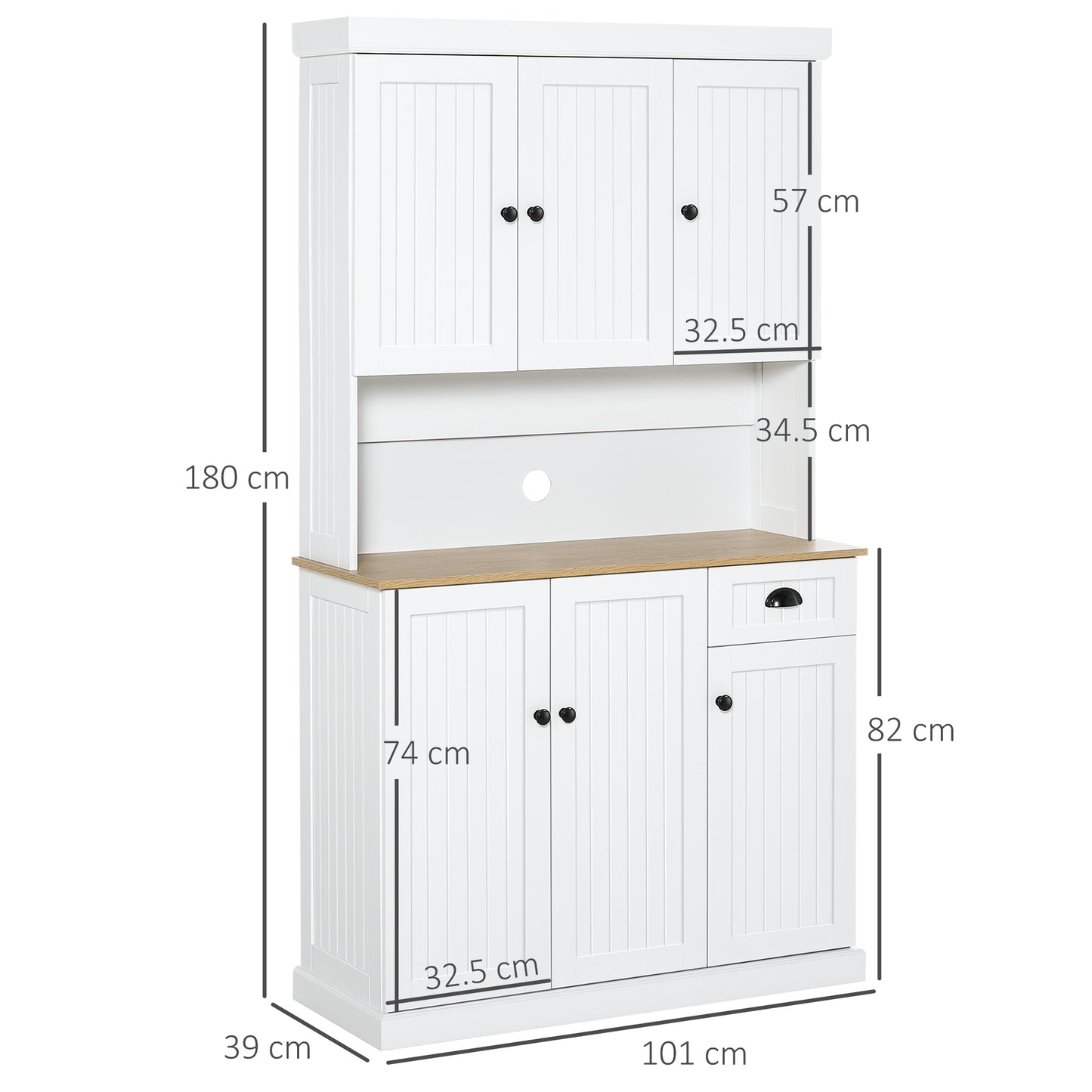 Modern Kitchen Cupboard, Kitchen Storage Cabinet with Microwave Oven Countertop, Drawer, White