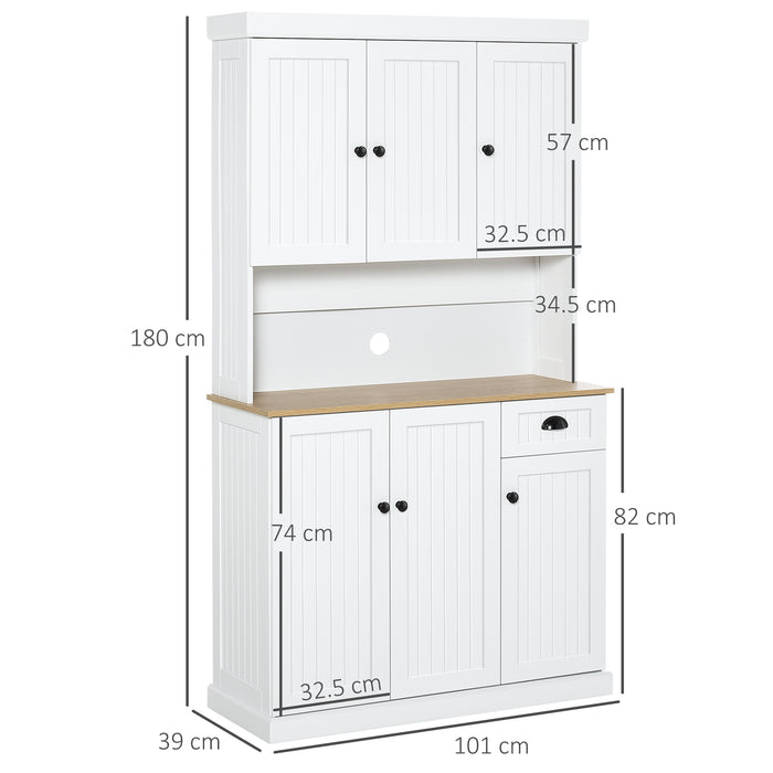 Modern Kitchen Cupboard, Kitchen Storage Cabinet with Microwave Oven Countertop, Drawer, White