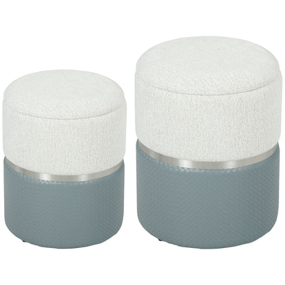 Round Storage Ottoman Set of 2, Nesting Footrest Stool, Cream & Grey