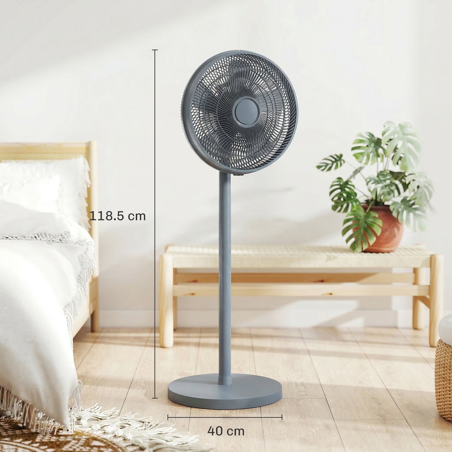 40 cm Standing Pedestal Fan, Quiet Electric Cooling Floor Fan, Grey