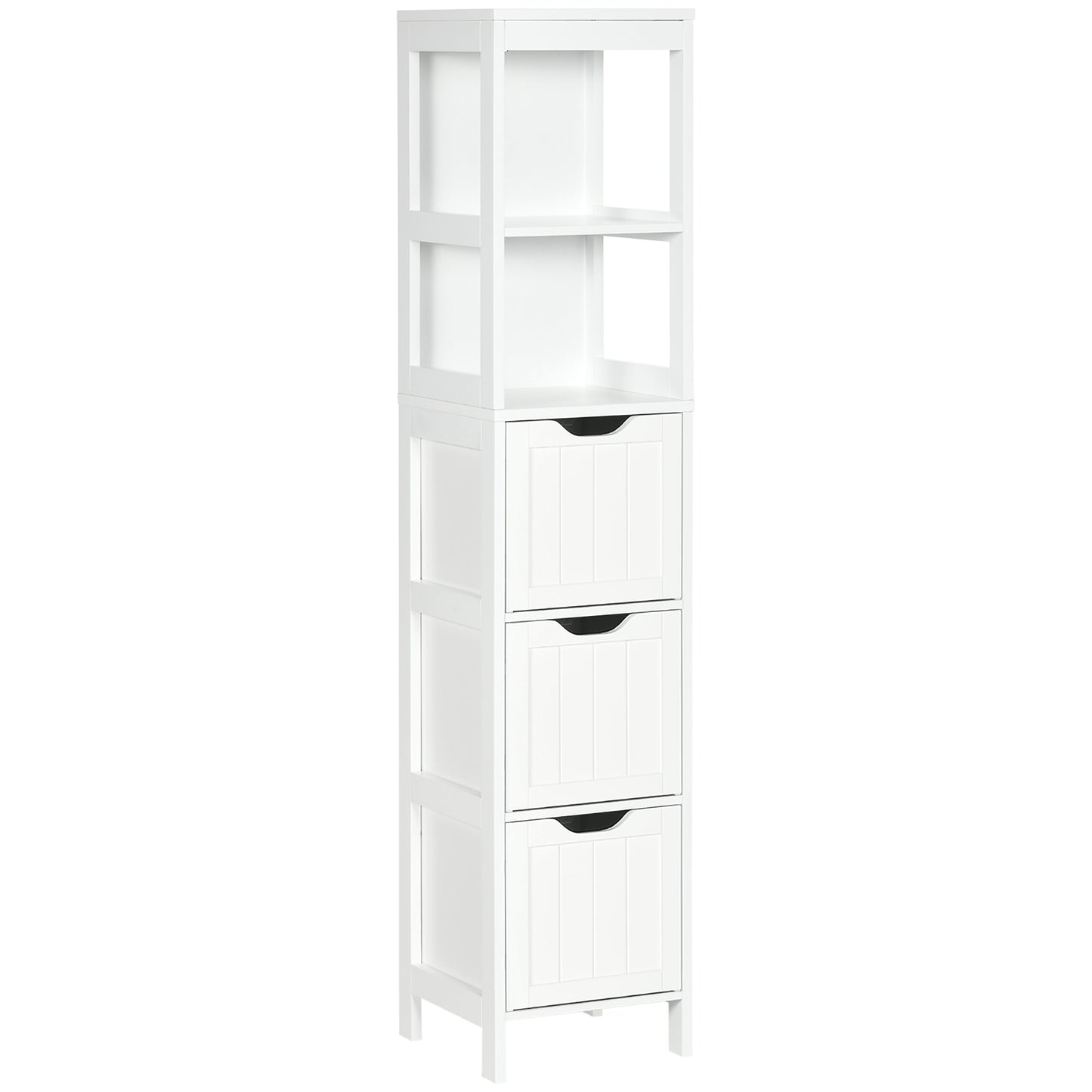 Tall Bathroom Cabinet, Slim Bathroom Storage Unit, Freestanding Narrow Floor Cabinet with 3 Drawers and 2 Open Shelves