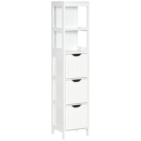 Tall Bathroom Cabinet, Slim Bathroom Storage Unit, Freestanding Narrow Floor Cabinet with 3 Drawers and 2 Open Shelves