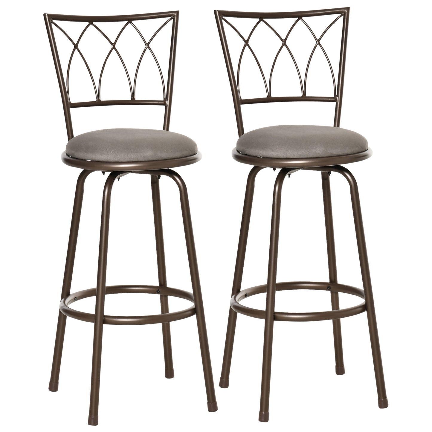Set of 2 Bar Chairs Swivel Armless Upholstered Metal Frame Barstools