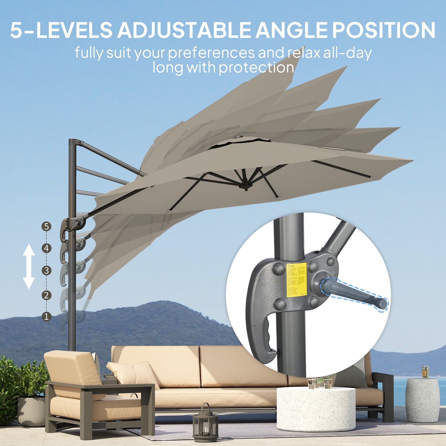 3 x 3(m) Cantilever Parasol Garden Umbrella with Base Light Grey