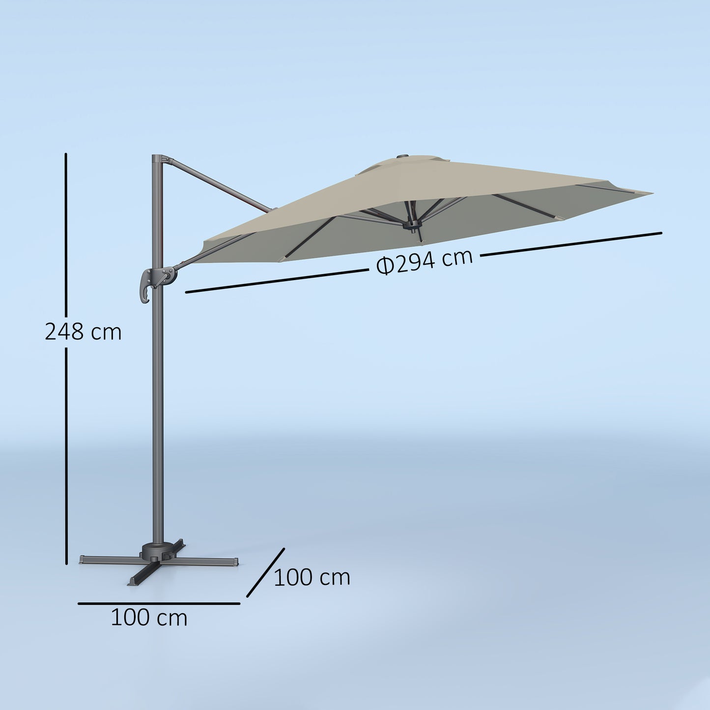 3 x 3(m) Cantilever Parasol Garden Umbrella with Base Light Grey