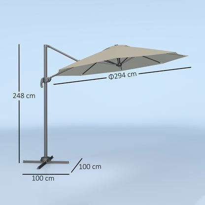 3 x 3(m) Cantilever Parasol Garden Umbrella with Base Light Grey