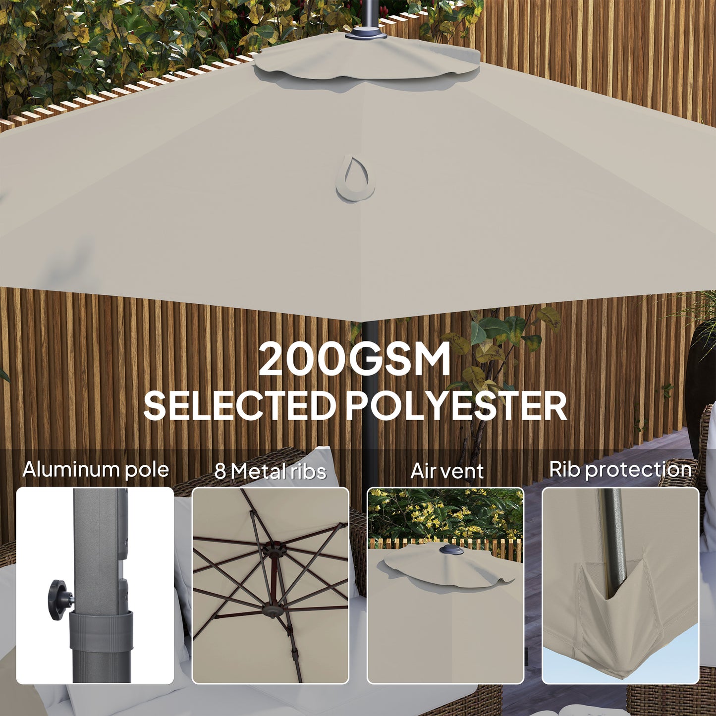 3 x 3(m) Cantilever Parasol Garden Umbrella with Base Light Grey