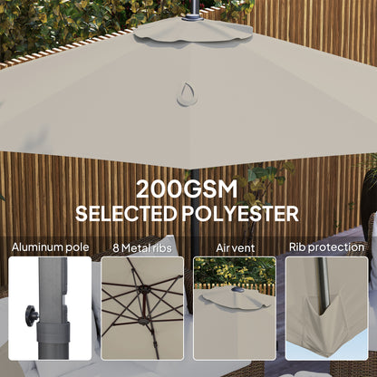 3 x 3(m) Cantilever Parasol Garden Umbrella with Base Light Grey