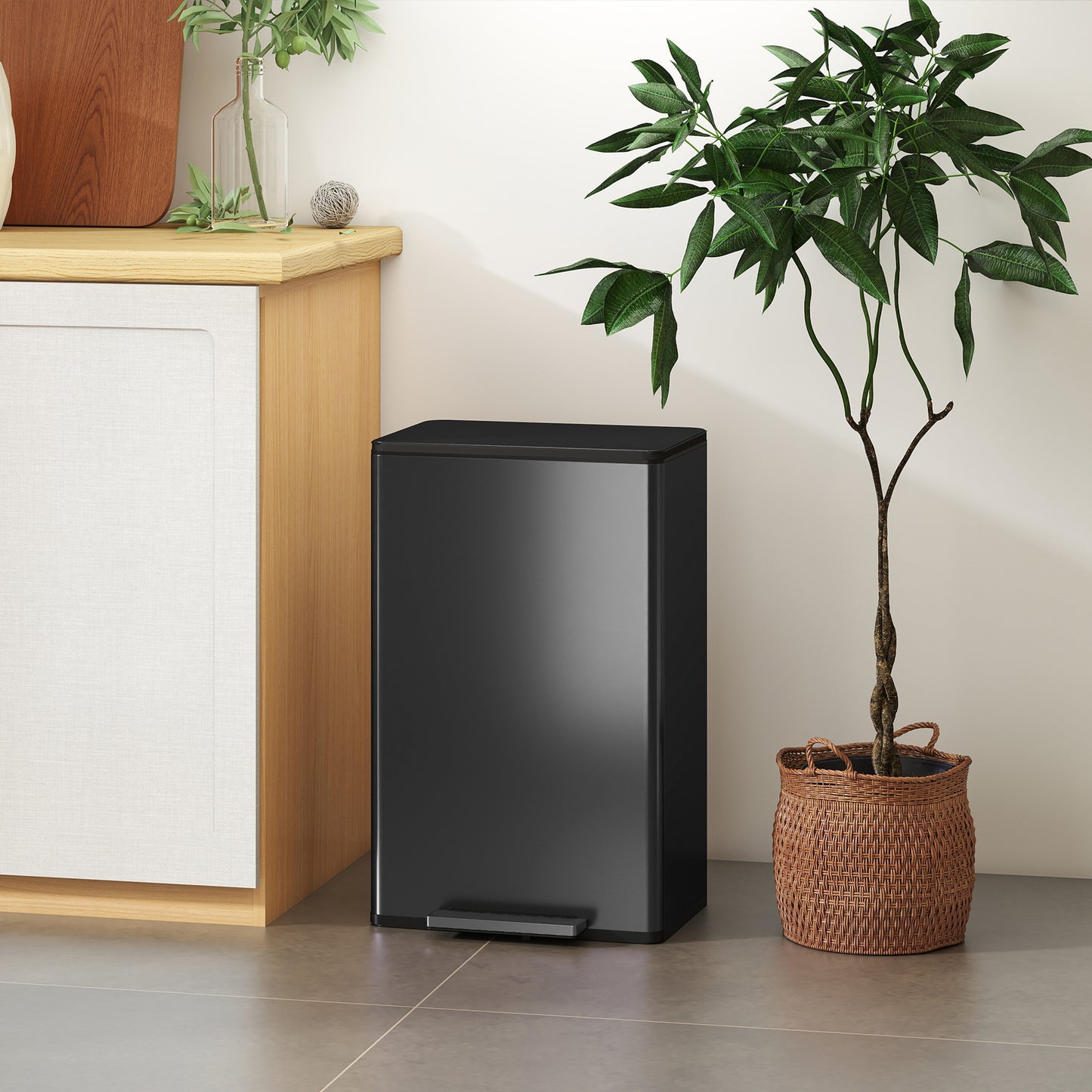 45L Kitchen Bin, Pedal Bin with Soft-Close Lid, Removable Bucket