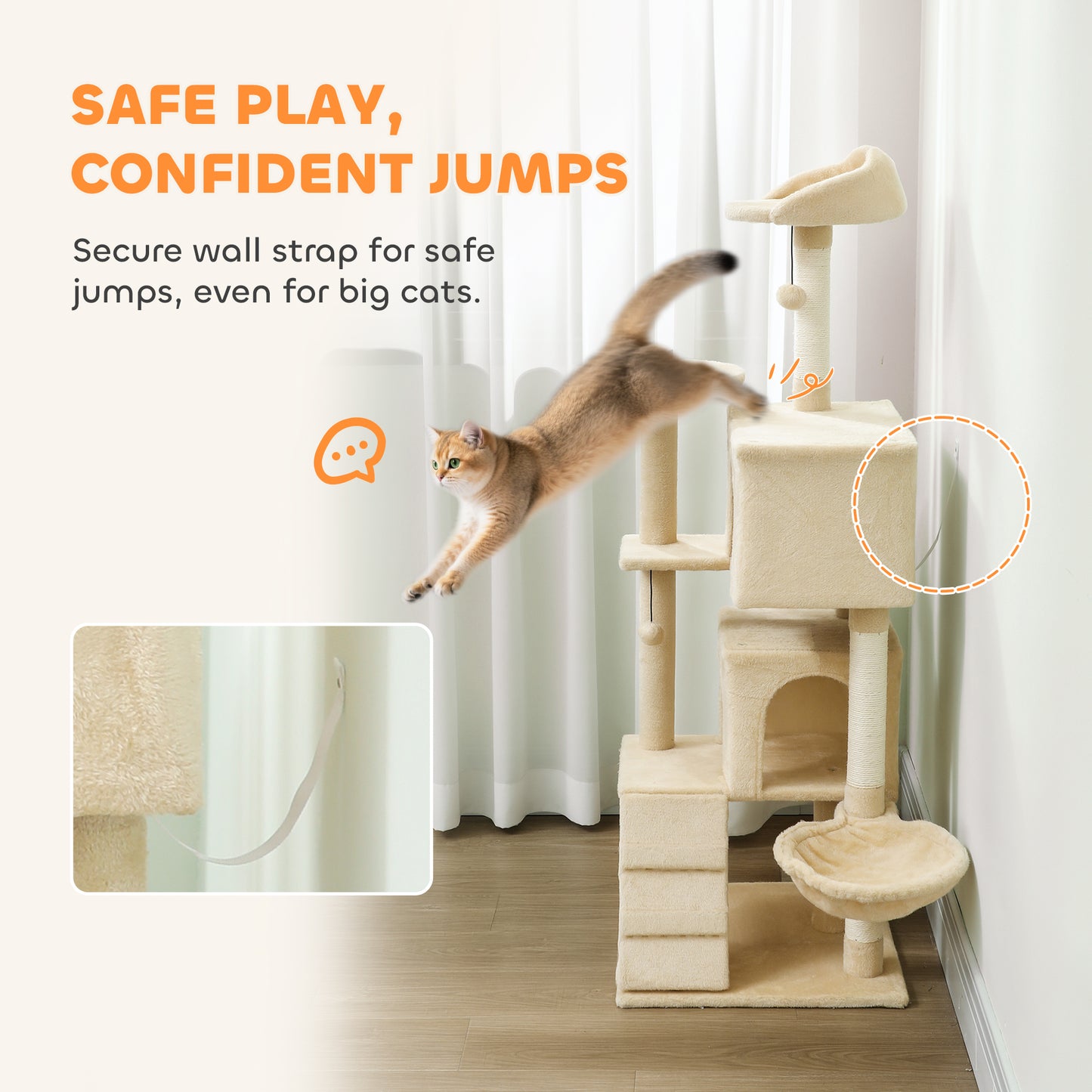 140cm Cat Tree Tower with Sisal Scratching Posts, Condos, Beige