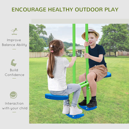 Metal Swings & Seesaw Set Double Seats with a Height Adjustable Children Outdoor Backyard Play Set for Toddlers Over 3 Years Old, Green