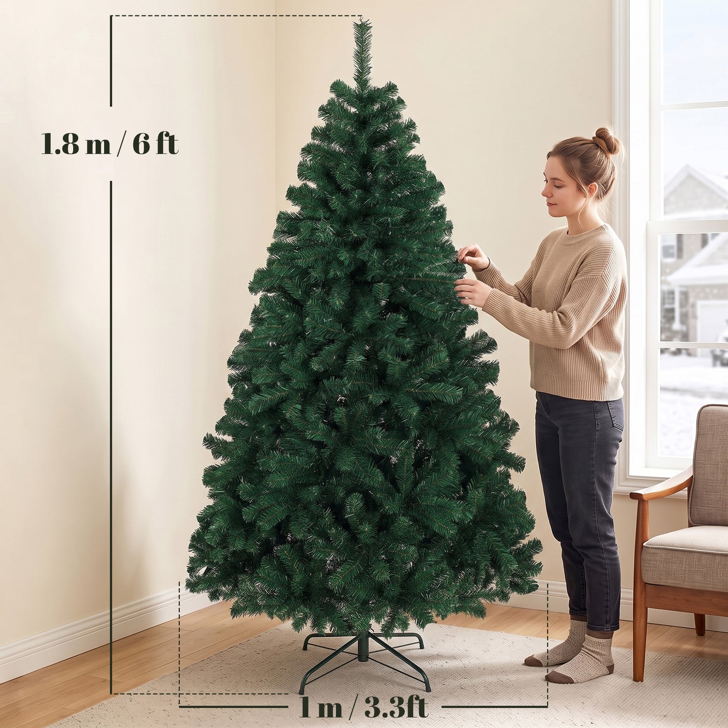 Artificial Christmas Tree with Hinged Design, 180cm Fir Tree