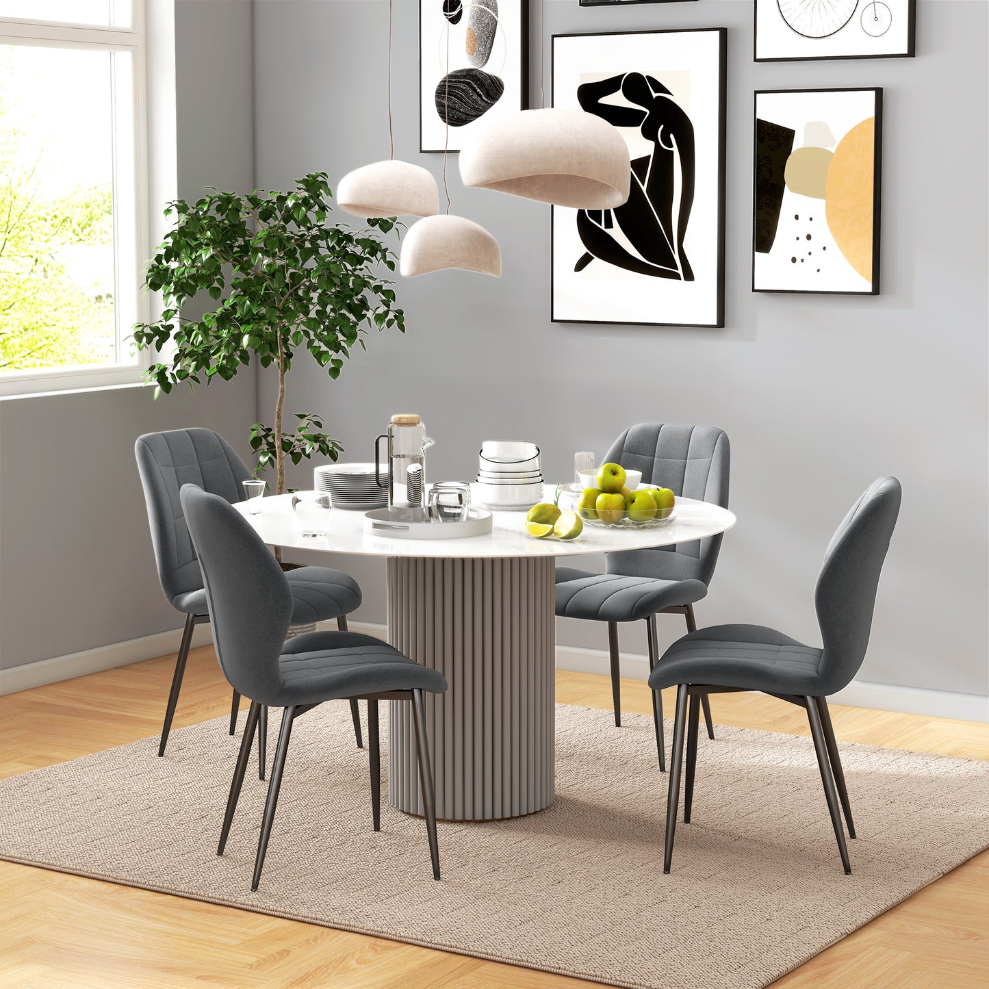 Modern Style Kitchen Chairs Set of 4 with Flannel Upholstered, Dark Grey