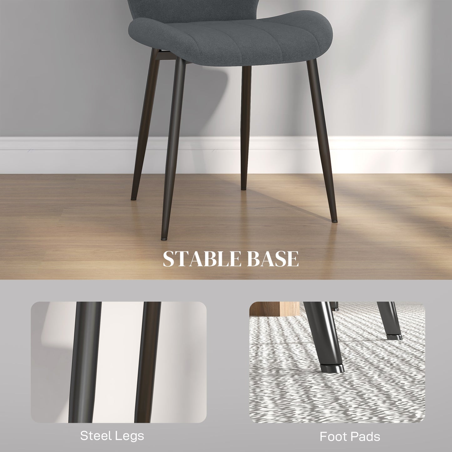 Modern Style Kitchen Chairs Set of 4 with Flannel Upholstered, Dark Grey