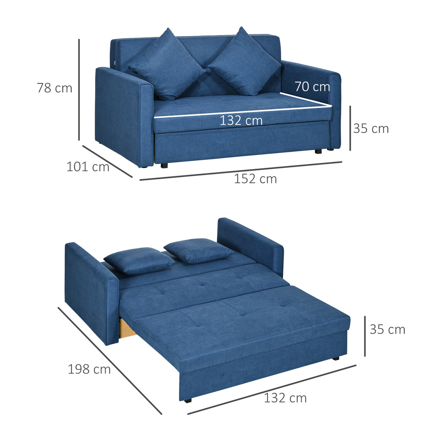 Black Friday Clearance Sale - 2 Seater Sofa Bed, Convertible Bed Settee, Modern Fabric Loveseat Sofa Couch w/ Cushions, Hidden Storage for Guest Room, Blue