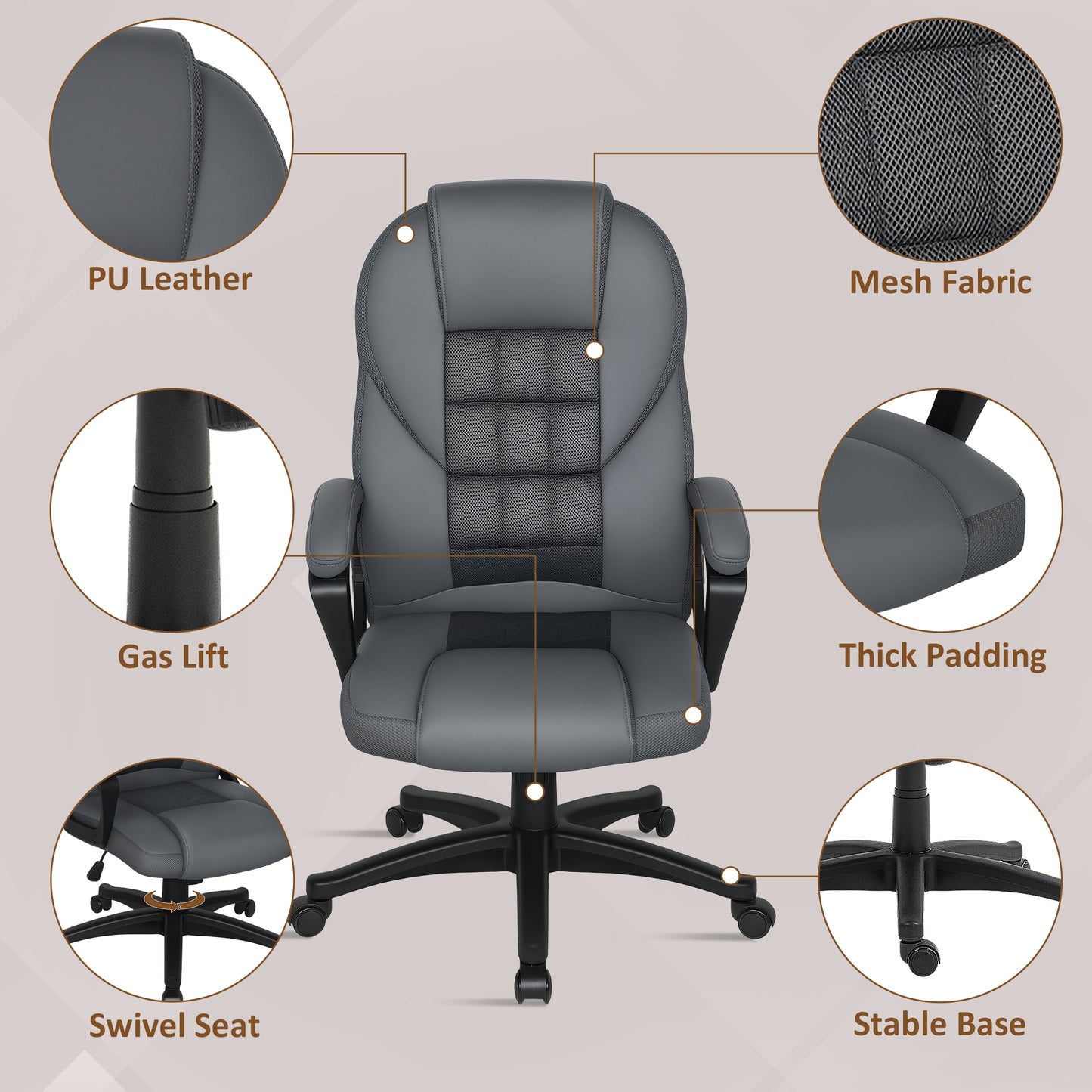 Executive Office Chair with High Back, Computer Chair, Charcoal Grey