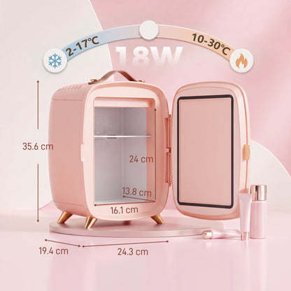 Skincare Refrigerator with LED Mirror, Cooling Function, Pink