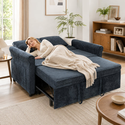 2 Seater Sofa Bed, 3-in-1 Convertible Pull Out Sofa Bed, Dark Blue