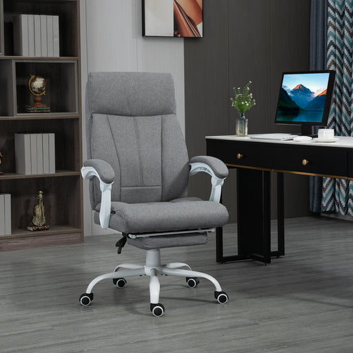 Executive Office Chair, Fabric Reclining Desk Chair with Foot Rest, Arm, Swivel Wheels, Adjustable Height, Grey