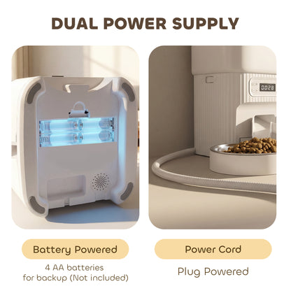 Automatic Cat Feeder with 2 Stainless Steel Bowls, 4L Pet Food Dispenser with Portion Control for 1–6 Meals Daily, Anti-Clogging Design, Dual Power Supply