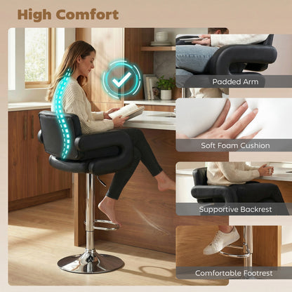 Bar Stools Adjustable Swivel with Armrest Set of 2 Black