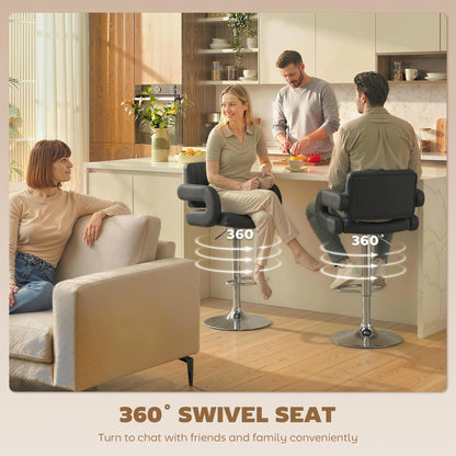 Bar Stools Adjustable Swivel with Armrest Set of 2 Black