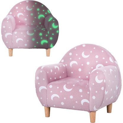 Kids Armchair, Glow in the Dark Single Chair for Bedroom, Pink