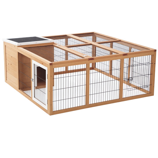 Rabbit Hutch, Guinea Pig House Outdoor Cage w/Openable Top, Yellow
