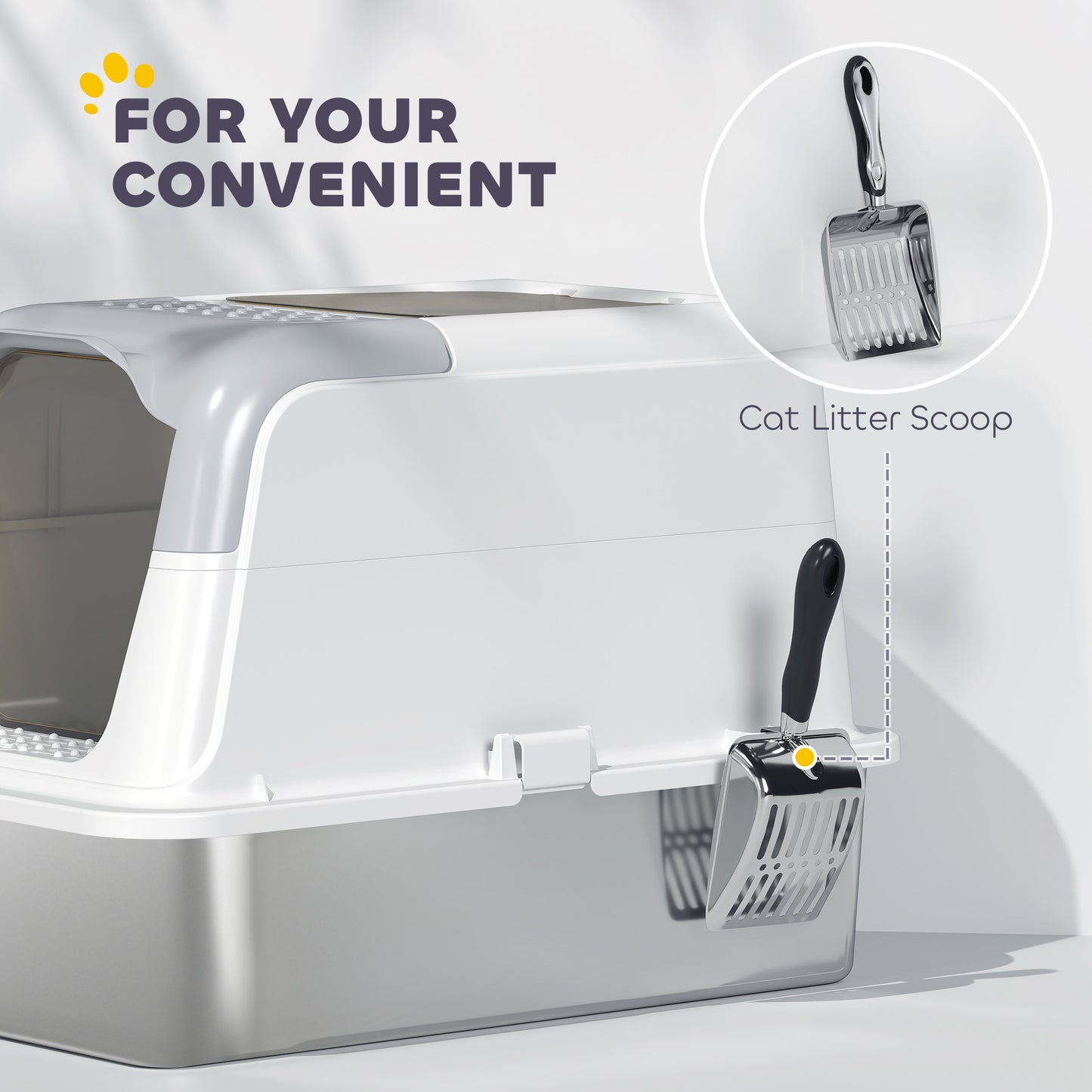 Stainless Steel Litter Box, Enclosed Metal Litter Tray with Scoop