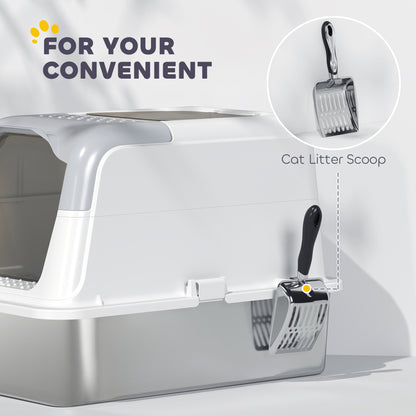 Stainless Steel Litter Box, Enclosed Metal Litter Tray with Scoop