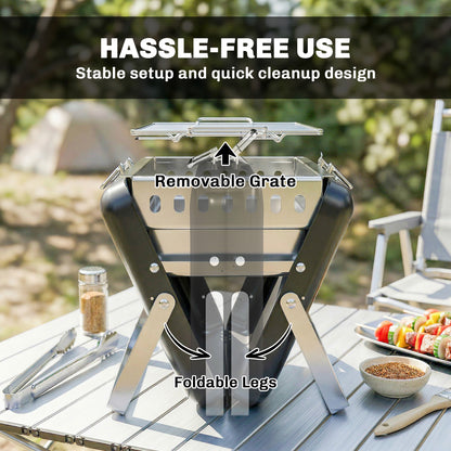 Charcoal BBQ Grill Portable with Tilting Grate Black