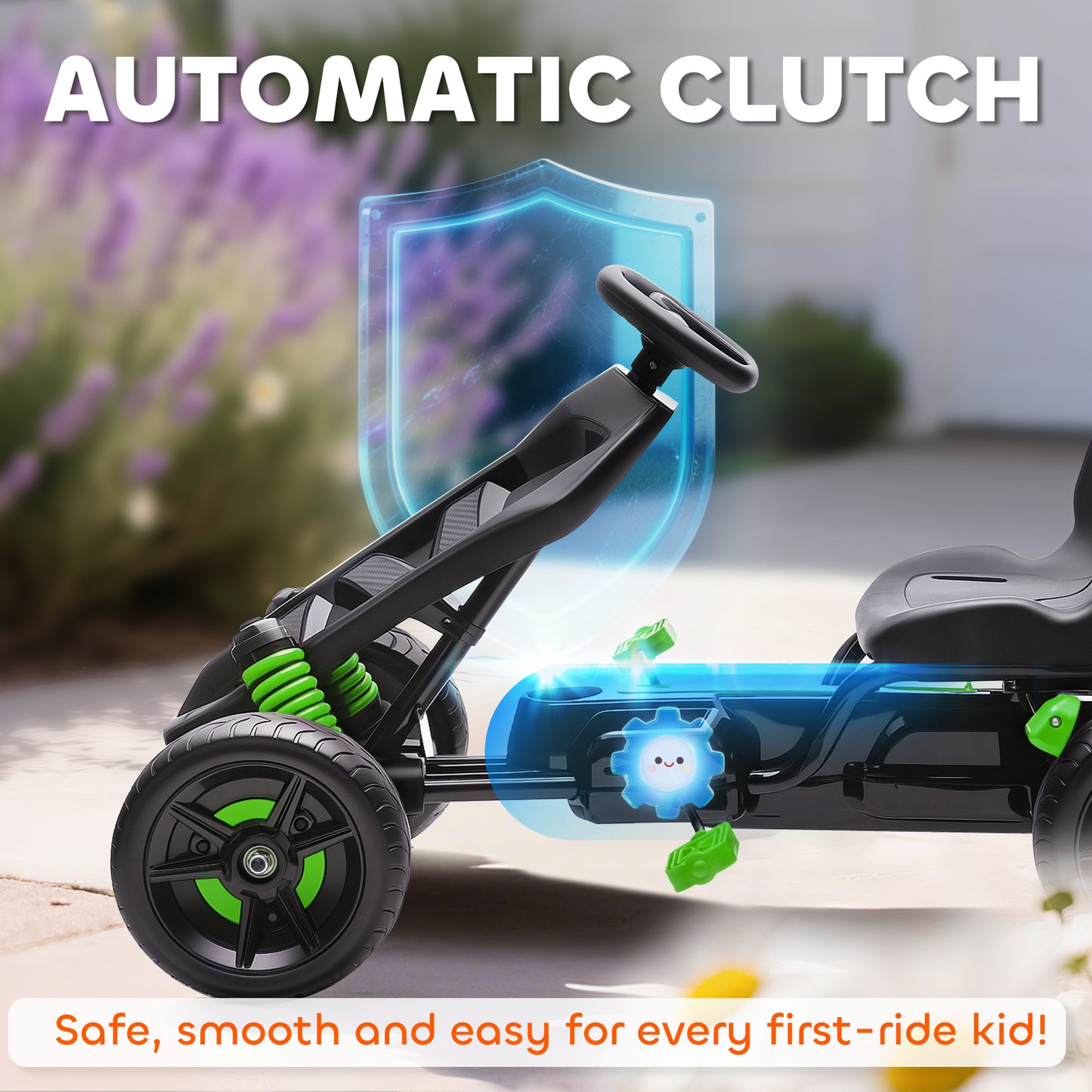 Pedal Go Kart with Automatic Clutch, for Ages 3-6 Years, Green