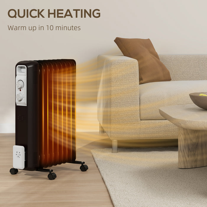 2000W 9 Fin Oil Filled Heater Radiator for Home, Black