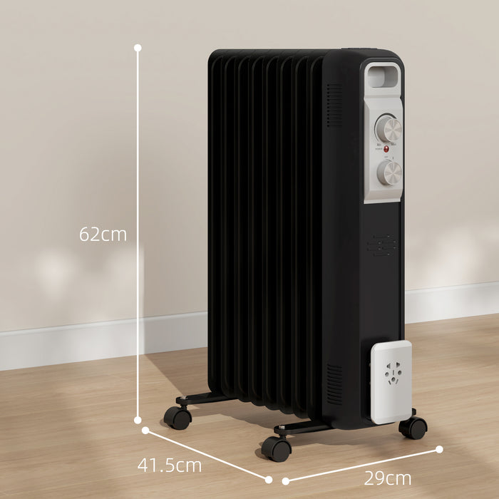 2000W 9 Fin Oil Filled Heater Radiator for Home, Black