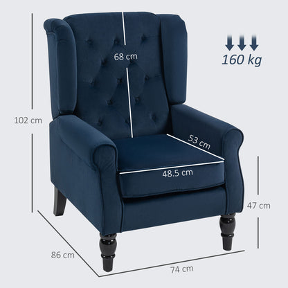 Accent Armchair Home Furniture Retro Tufted Club Fabric Dark Blue