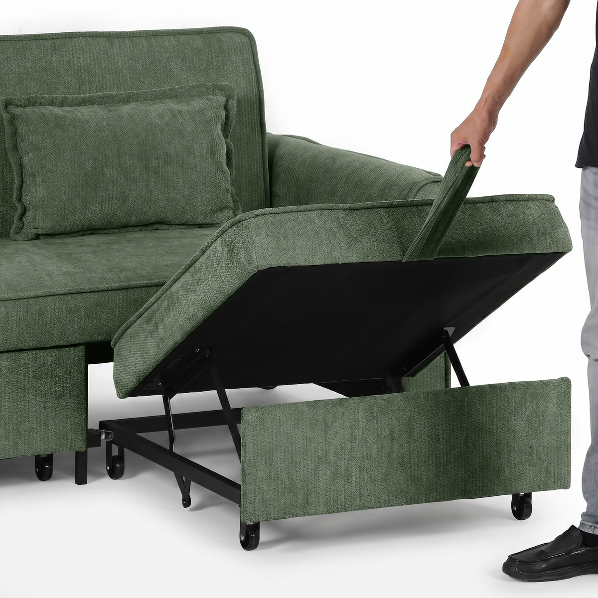 Sofa Bed, 4-in-1 Convertible Pull Out Sleeper Sofa, Dark Green
