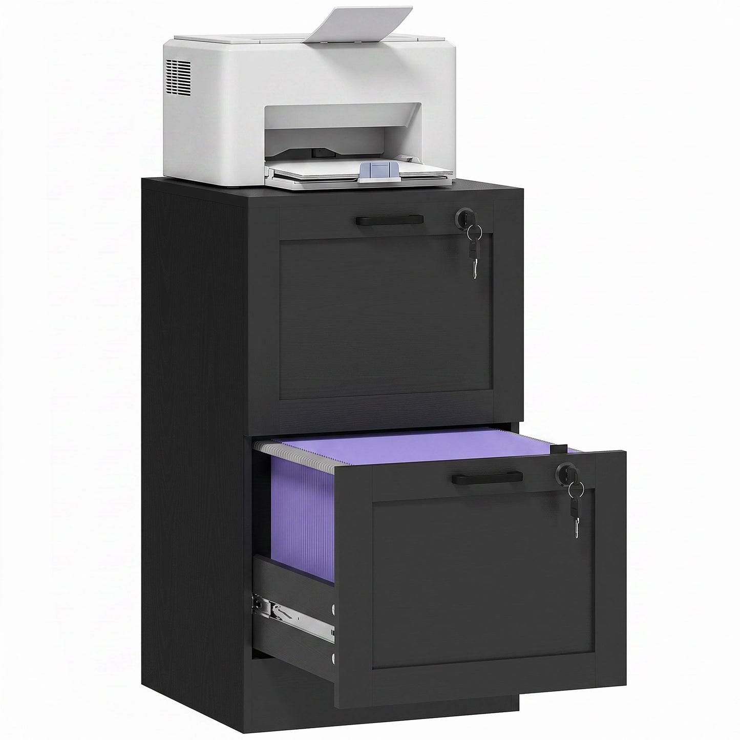 2-Drawer File Cabinet, Lockable Filing Cabinet for A4 Letter, Black