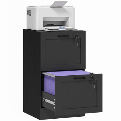 2-Drawer File Cabinet, Lockable Filing Cabinet for A4 Letter, Black