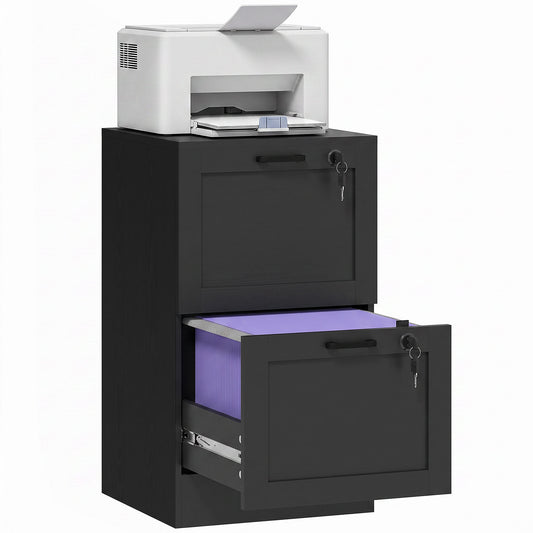 2-Drawer File Cabinet, Lockable Filing Cabinet for A4 Letter, Black