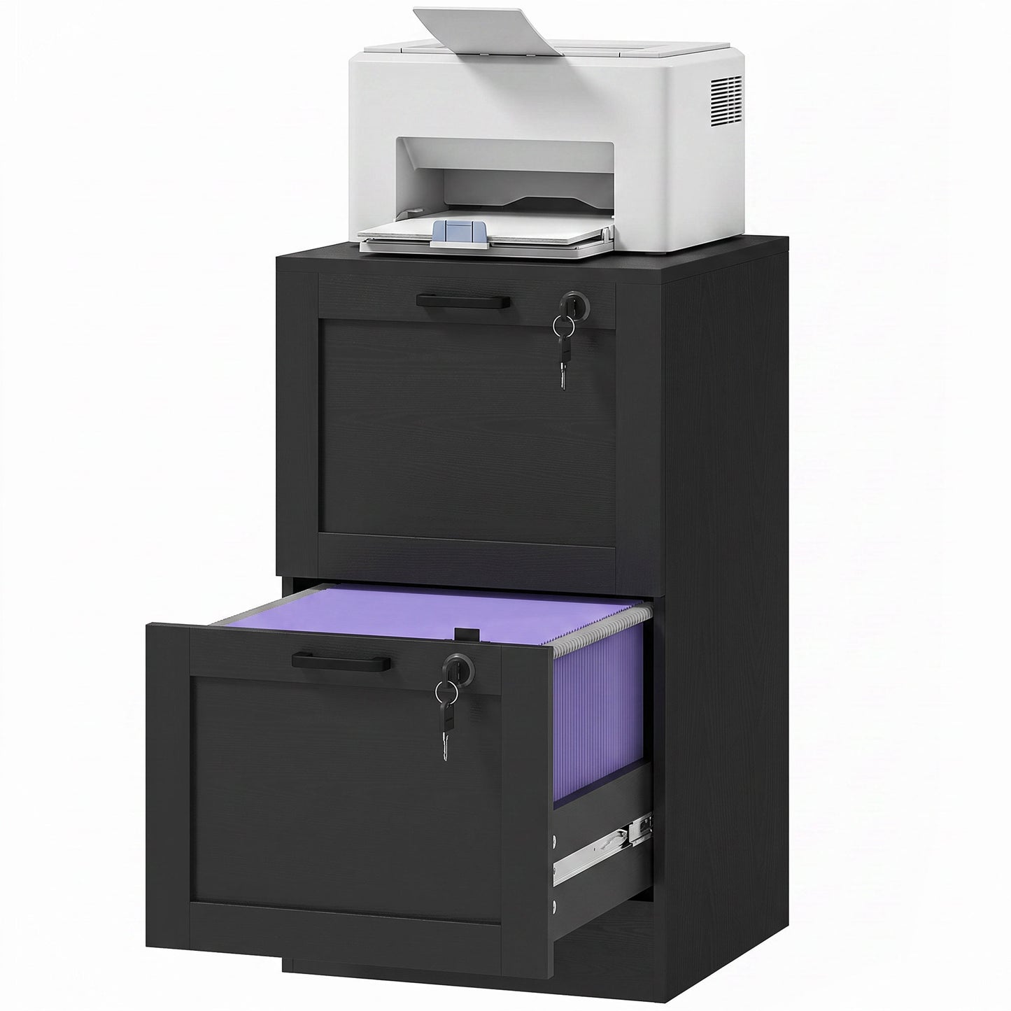 2-Drawer File Cabinet, Lockable Filing Cabinet for A4 Letter, Black