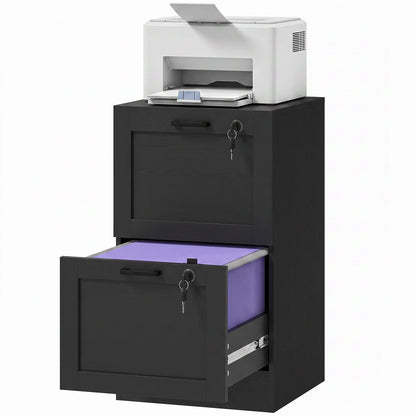 2-Drawer File Cabinet, Lockable Filing Cabinet for A4 Letter, Black