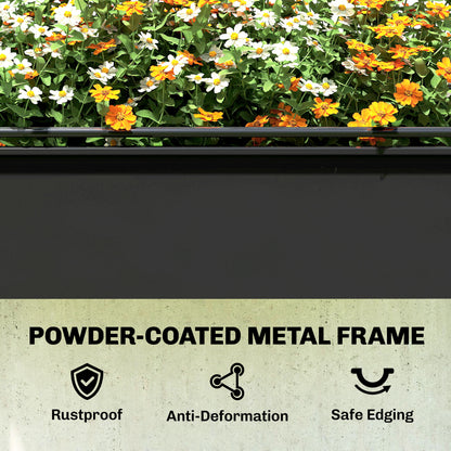 Raised Planter with Flip-Up Greenhouse Cover, Metal Raised Garden Bed on Legs with Drainage Hole and Gloves, Outdoor Elevated Garden Planter for Vegetables, Herbs, Flowers, Black