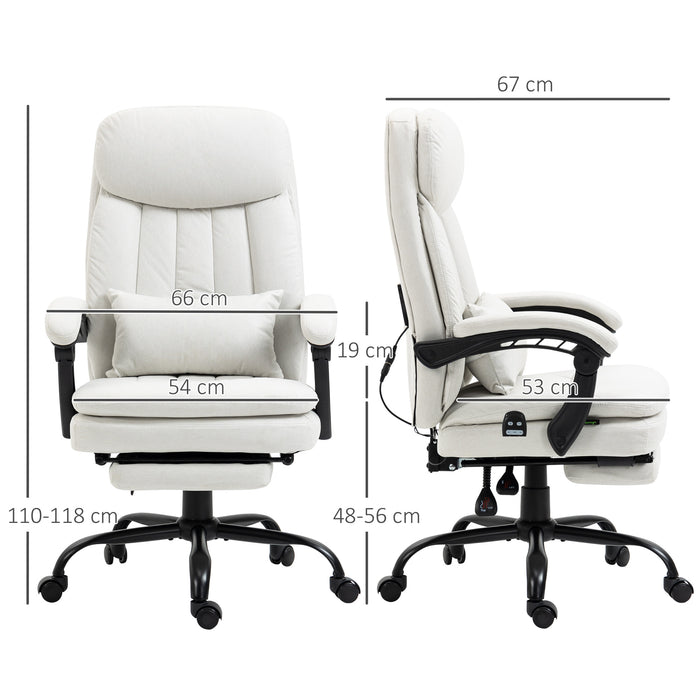 Vibration Massage Office Chair w/ Heat, Microfibre Computer Chair w/ Footrest, Lumbar Support Pillow, Armrest, Reclining Back, Cream White