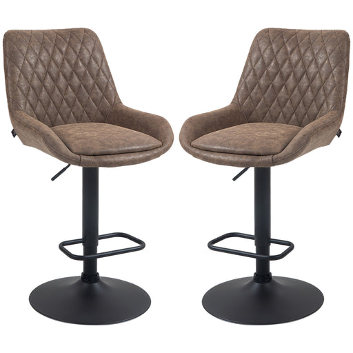 Retro Bar Stools Set of 2, Adjustable Kitchen Stool, Upholstered Bar Chairs with Back, Swivel Seat, Coffee