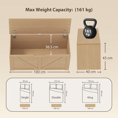Storage Trunk for Living Room, with Safety Hinges, 100cm, Nature Wood