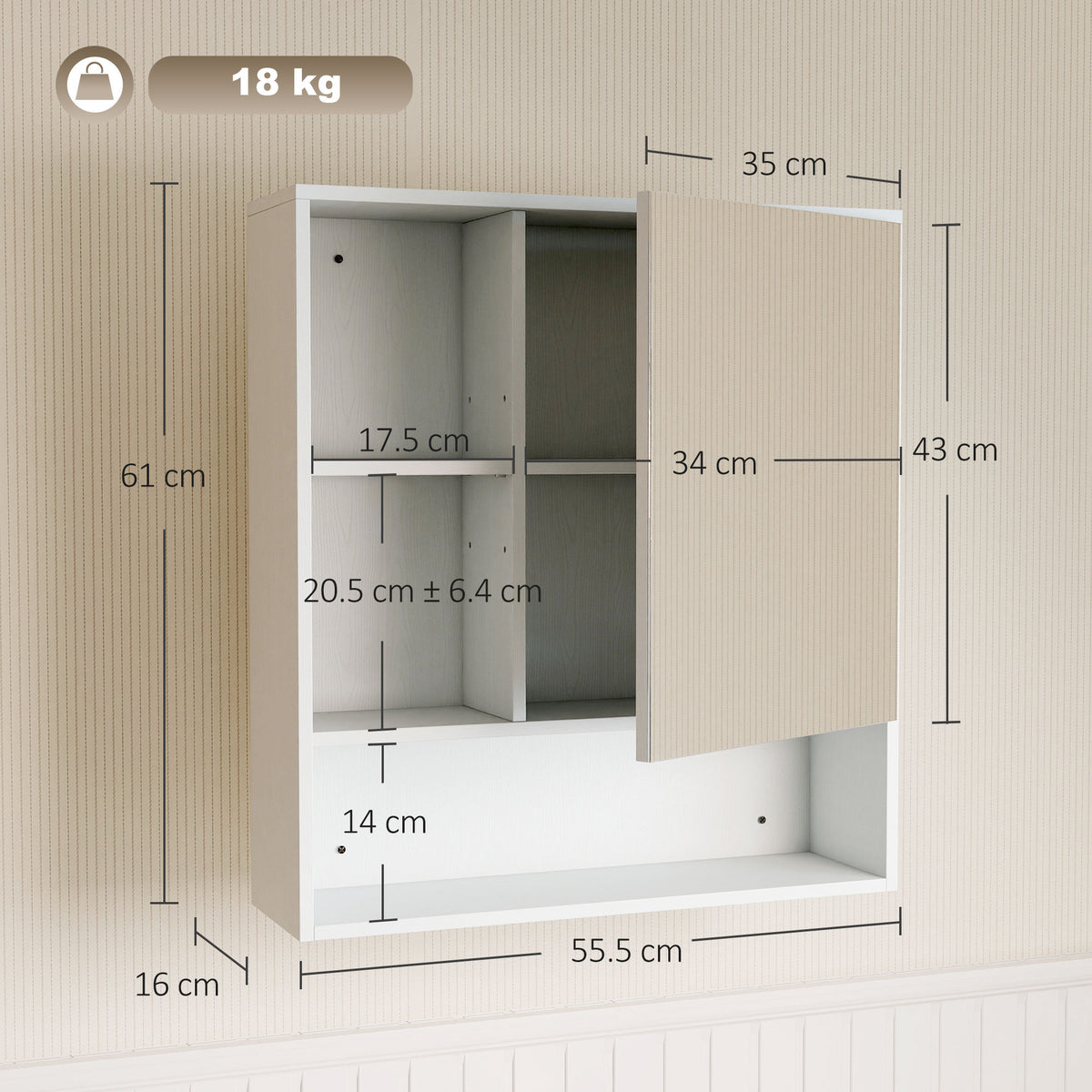 Wall-Mounted Bathroom Mirror Cabinet with Adjustable Shelves - White Wood Effect